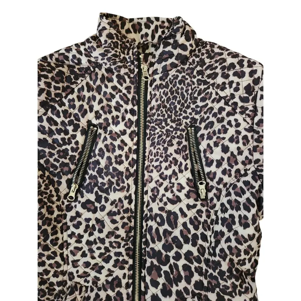 SO Girls Leopard Print Puffer Jacket Size 10/12 Quilted Zip Coat